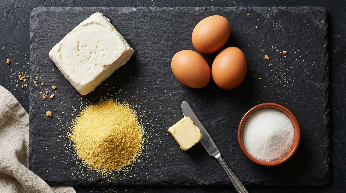Ingredientes de la almojabana: harina de maiz, cuajada, queso campesino, huevos y mantequilla