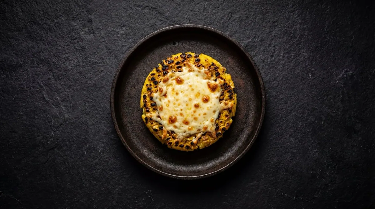 Arepa de choclo colombiana con queso campesino derretido, tipica de Antioquia y el Eje Cafetero
