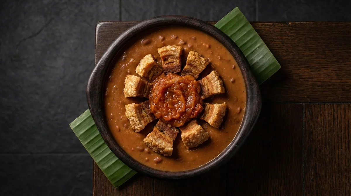 Cazuela de frijoles colombiana con chicharron, platano maduro, arroz y aguacate